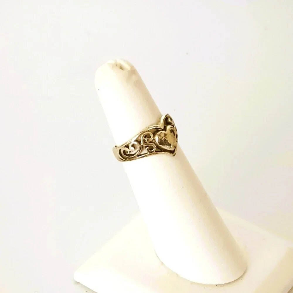 Vintage 925 Scroll Heart Ring 4.5